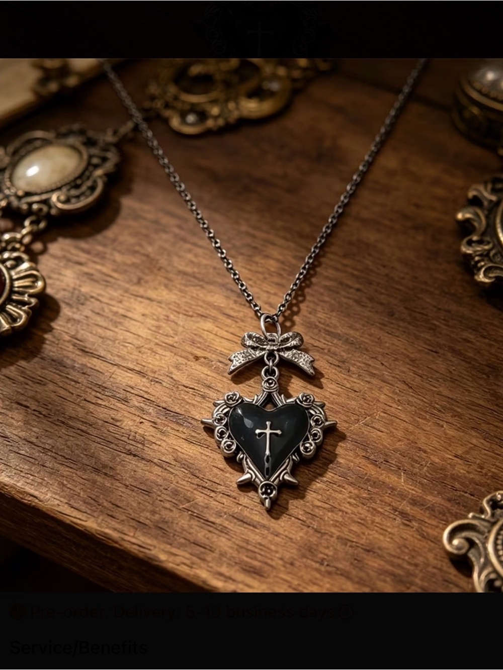 ⭐️ Black Heart Cross Pendant Necklace - Vintage-Inspired Women’s Jewelry